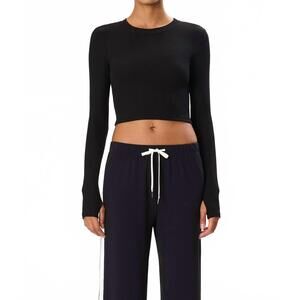 NEW SPLITS59 louise rib long sleeve crop top in black